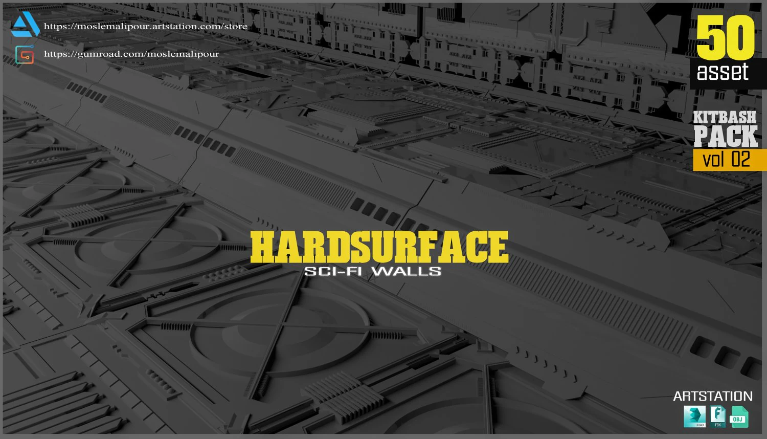 sci-fi walls kitbash pack vol02 3D Model .c4d .max .obj .3ds .fbx .stl .blend 