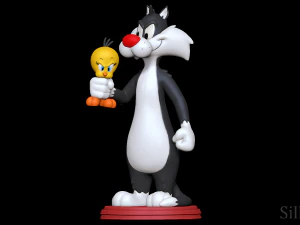Sylvester holding Tweety - Looney Tunes 3D Print Model