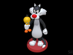 Sylvester holding Tweety - Looney Tunes 3D Print Model