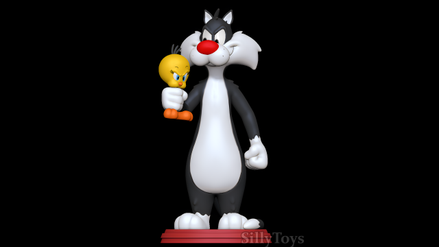 Sylvester holding Tweety - Looney Tunes 3D Принт Модель .c4d .max .obj .3ds .fbx .stl .blend 