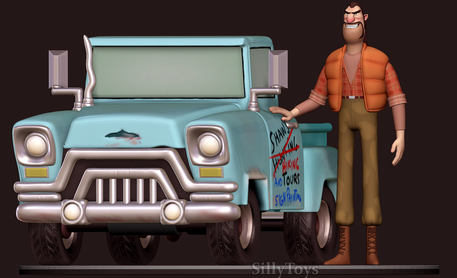 Shaw with his Car - Open Season 3D Print Model .c4d .max .obj .3ds .fbx .stl .blend 