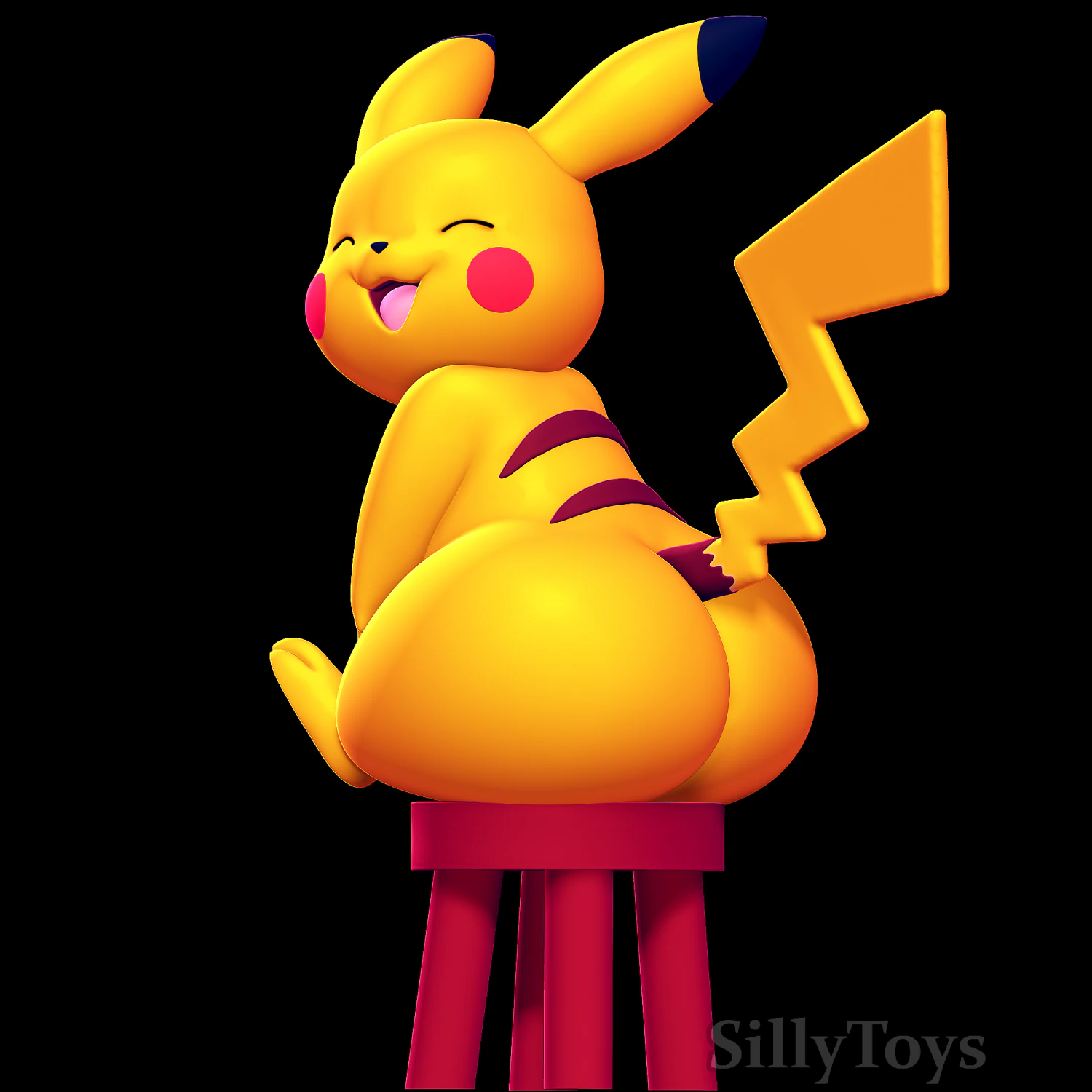 Pikachu Sitting on a Stool 3D Print Model .c4d .max .obj .3ds .fbx .stl .blend