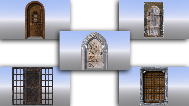 medieval dungeon door five pack Modèle 3D .c4d .max .obj .3ds .fbx .stl .blend 