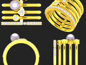 collection of 20 ladies pearl rings - 2 3D Print Model