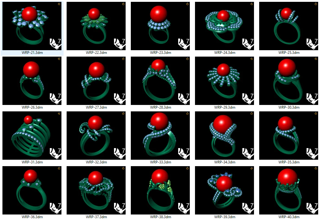 collection of 20 ladies pearl rings - 2 3D Print Model .c4d .max .obj .3ds .fbx .stl .blend 