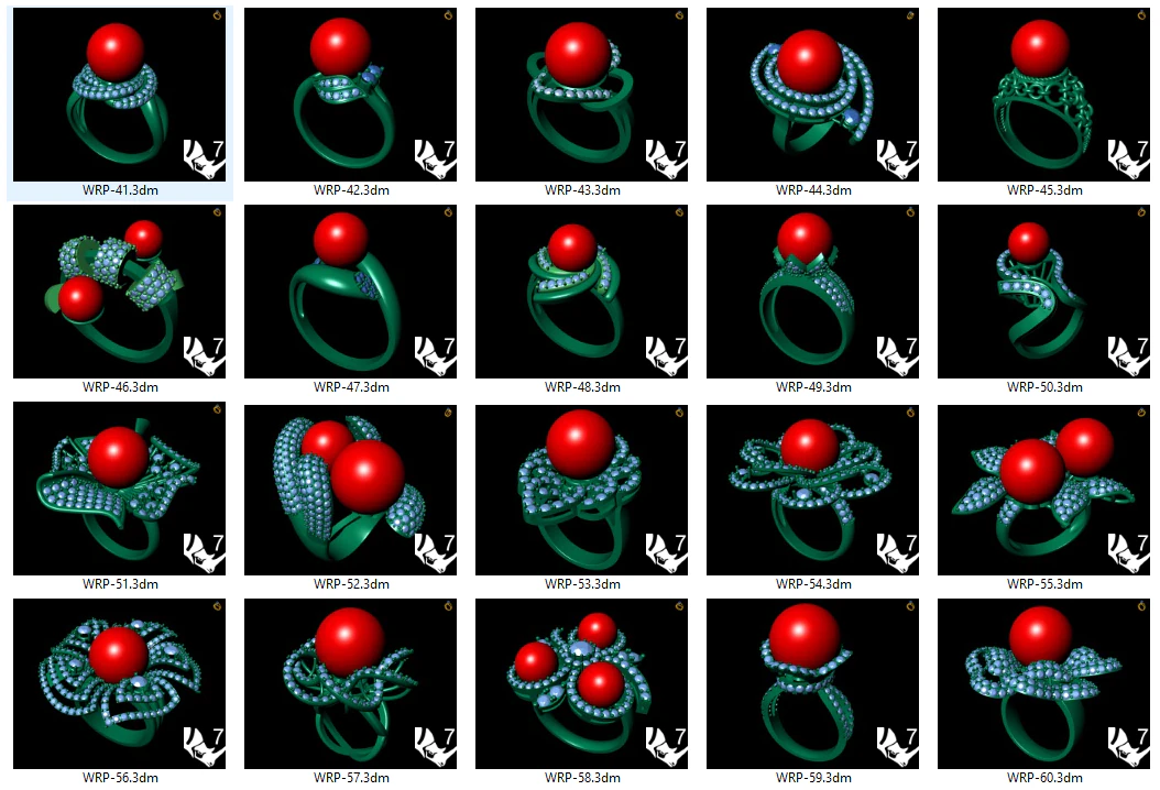 collection of 20 ladies pearl rings - 3 3D Print Model .c4d .max .obj .3ds .fbx .stl .blend 