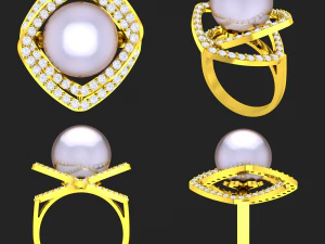 collection of 20 ladies pearl rings - 4 3D Print Model