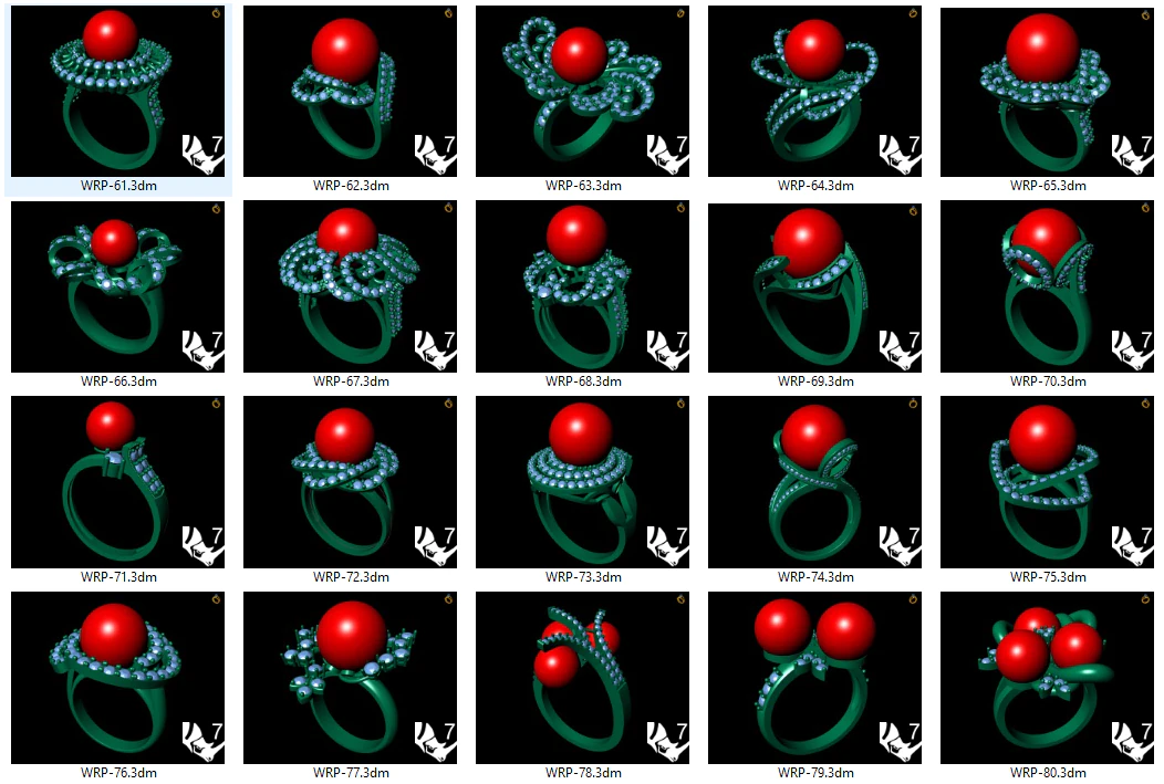 collection of 20 ladies pearl rings - 4 3D Print Model .c4d .max .obj .3ds .fbx .stl .blend 