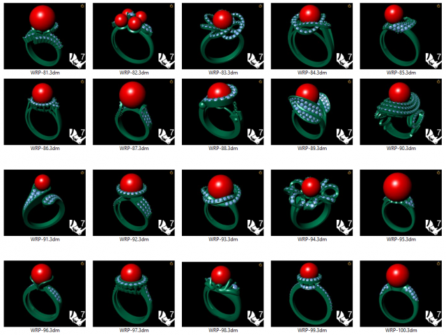 collection of 20 ladies pearl rings - 5 3D Print Model .c4d .max .obj .3ds .fbx .stl .blend 