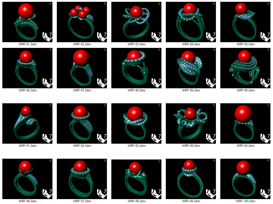 collection of 20 ladies pearl rings - 5 3D Print Model .c4d .max .obj .3ds .fbx .stl .blend 