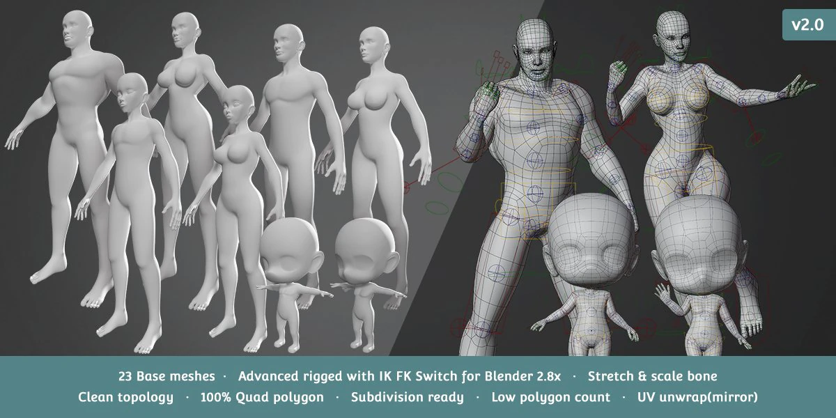 base meshes character starter kit rig 3D Model .c4d .max .obj .3ds .fbx .stl .blend
