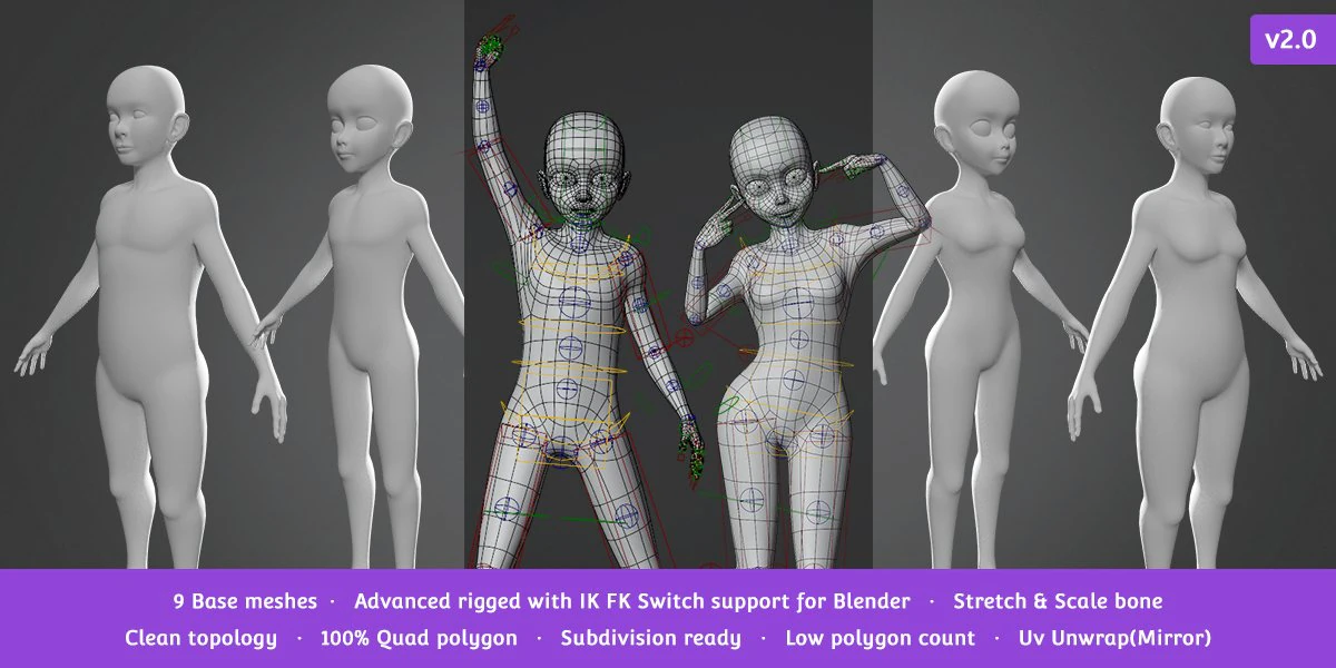 base meshes child starter kit rig 3D Model .c4d .max .obj .3ds .fbx .stl .blend 