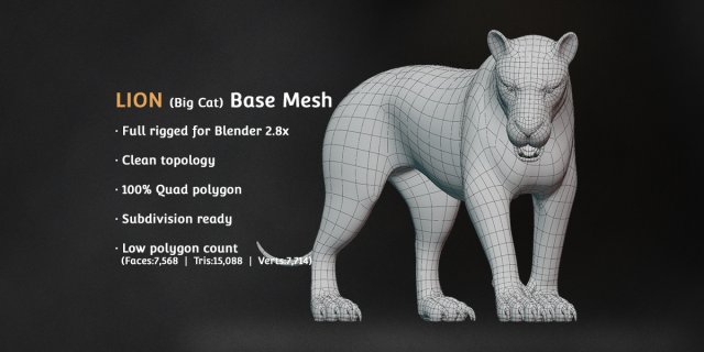 lion big cat base mesh Model 3D .c4d .max .obj .3ds .fbx .stl .blend 