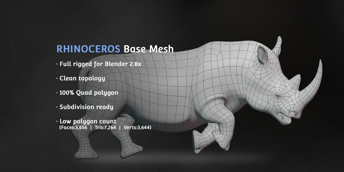 rhinoceros base mesh 3D Model .c4d .max .obj .3ds .fbx .stl .blend 