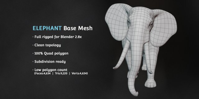 elephant base mesh 3D Model .c4d .max .obj .3ds .fbx .stl .blend 