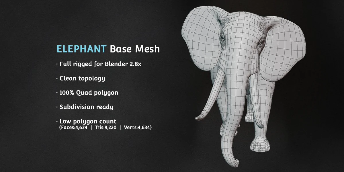 elephant base mesh 3D Model .c4d .max .obj .3ds .fbx .stl .blend 