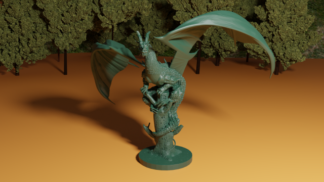dragon on broken tree 3D Print Model .c4d .max .obj .3ds .fbx .stl .blend 
