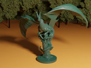 折れた木の上のドラゴン 3Dプリントモデル