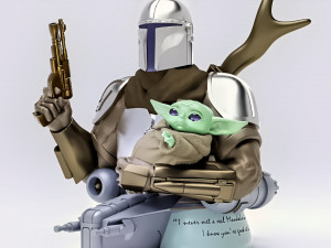 baby yoda and the mandalorian bust 3d print model 3D Print Model