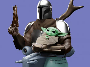 baby yoda and the mandalorian bust 3d print model 3D Print Model