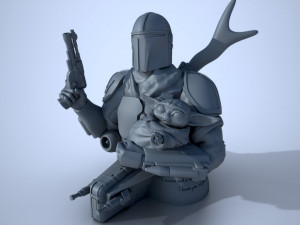 baby yoda and the mandalorian bust 3d print model 3D Druckmodell