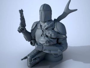 baby yoda and the mandalorian bust 3d print model 3D Print Model