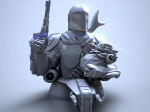 baby yoda and the mandalorian bust 3d print model 3D Print Model