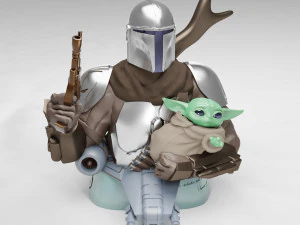 baby yoda and the mandalorian bust 3d print model 3D Print Model