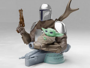 baby yoda and the mandalorian bust 3d print model 3D Print Model