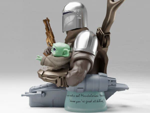 baby yoda and the mandalorian bust 3d print model 3D Print Model