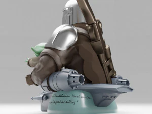 baby yoda and the mandalorian bust 3d print model 3D Print Model