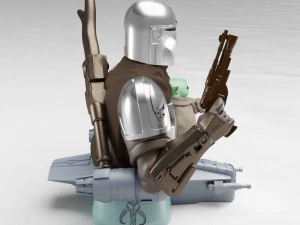 baby yoda and the mandalorian bust 3d print model 3D Print Model