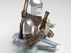 baby yoda and the mandalorian bust 3d print model 3D Print Model