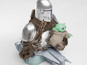 baby yoda and the mandalorian bust 3d print model 3D Druckmodell
