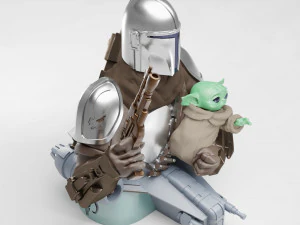 baby yoda and the mandalorian bust 3d print model 3D Print Model