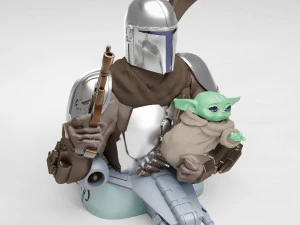 baby yoda and the mandalorian bust 3d print model 3D Print Model