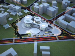 HOSPITAL S futuristic building in middle of park Model 3D