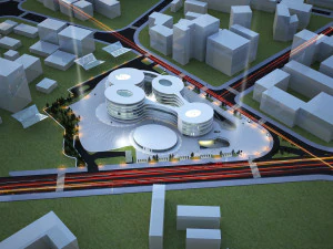 公园中央的医院 S 未来派建筑 3D 模型