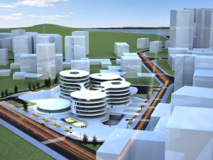 HOSPITAL S futuristic building in middle of park Model 3D
