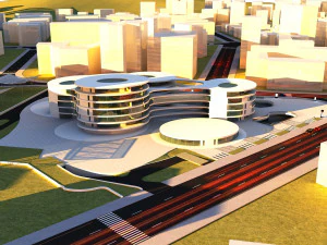 公园中央的医院 S 未来派建筑 3D 模型
