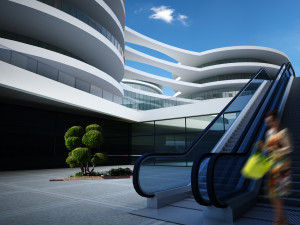HOSPITAL S futuristic building in middle of park Model 3D