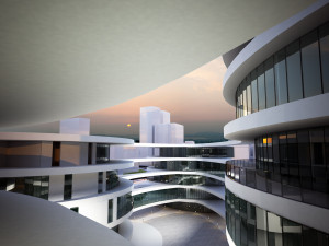 HOSPITAL S futuristic building in middle of park Model 3D