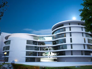公园中央的医院 S 未来派建筑 3D 模型