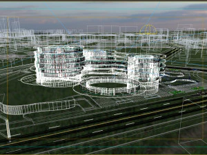 公园中央的医院 S 未来派建筑 3D 模型