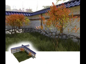 jardim japon&ecirc;s com arbustos e grama Modelo 3D