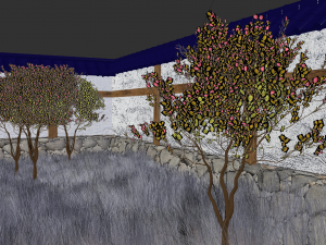 japanese garden with wall bushes and gras 3D मॉडल