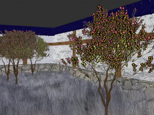 japanese garden with wall bushes and gras 3D Model