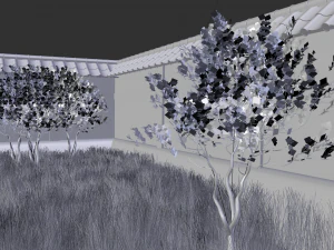 japanese garden with wall bushes and gras 3D Model
