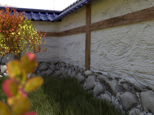 japanese garden with wall bushes and gras 3D मॉडल