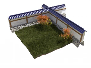 japanese garden with wall bushes and gras 3D Model